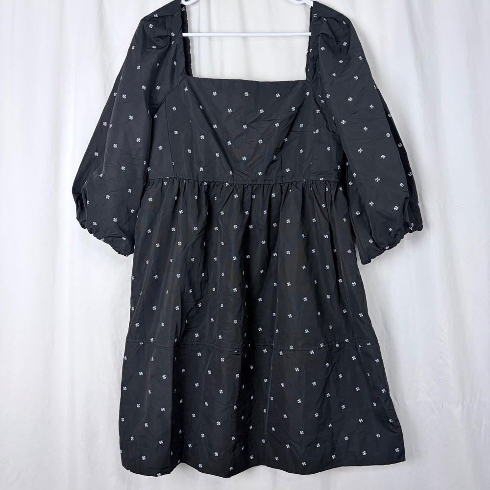 Free Assembly Black Smocked Tiered Dress Puff Sleeve Cottagecore Women's Large